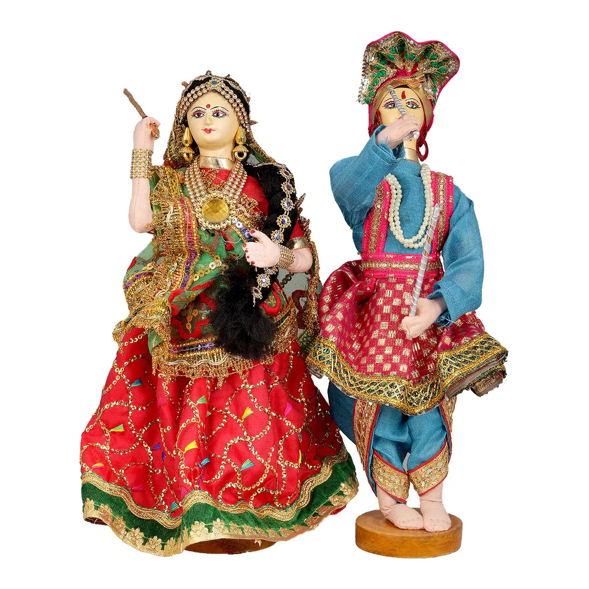 Dandiya Dancing Doll Cloth Golu Bommai Pair - 12 x 7 Inches | Giri Golu Doll/ Navaratri Golu Bomma/Gombe - Image 4