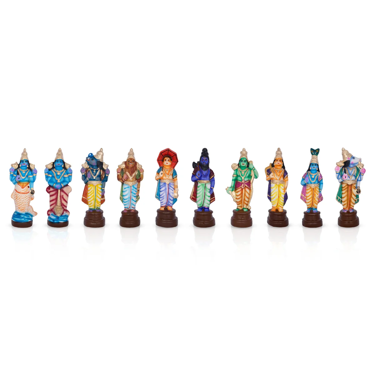 Dasavatharam Clay Golu Bommai Set- 10 X 3.5 Inches | Navaratri Golu Gombe/ Giri Golu Doll/ Navratri Decoration