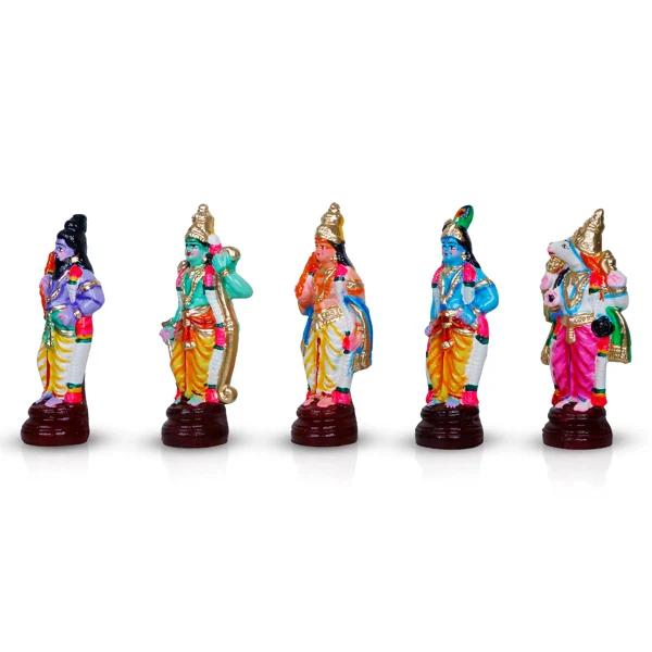 Dasavatharam Clay Golu Bommai Set - 6 x 3.5 Inches | Giri Golu Doll/ Navaratri Golu Bomma/Gombe/Bommai - Image 4