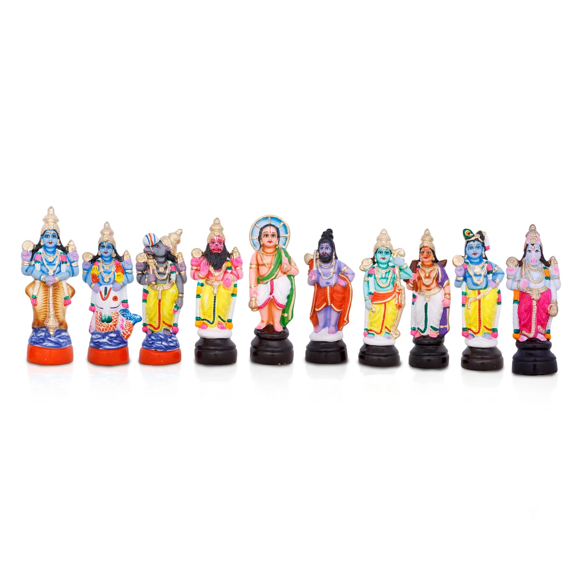 Dasavatharam Paper Mache Golu Bommai Set - 10 x 3 Inches | Giri Golu Doll/ Navaratri Golu Bomma/Gombe/Bommai - Image 2