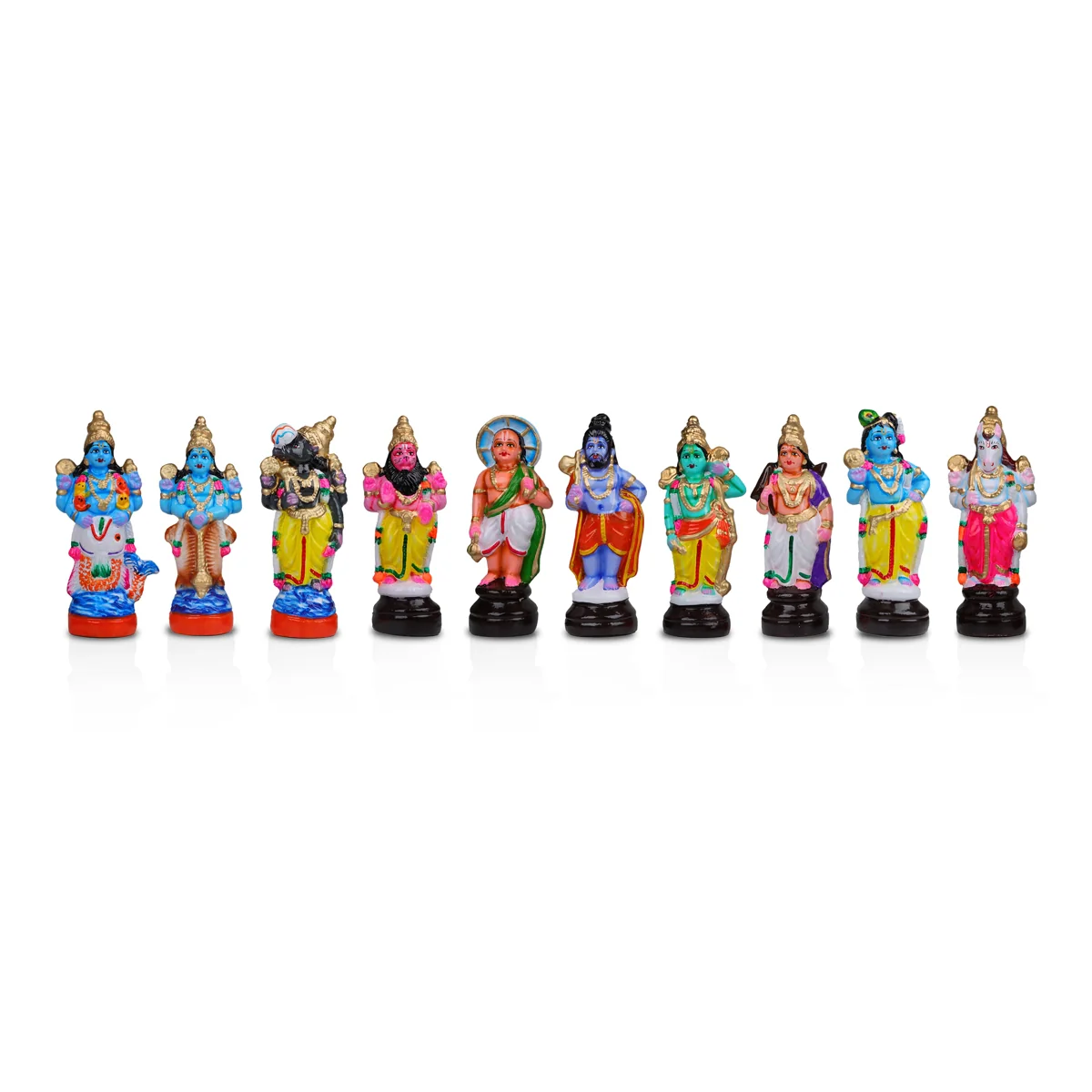 Dasavatharam Clay Golu Bommai Set - 10 x 3 Inches | Giri Golu Doll/ Navaratri Golu Bomma/Gombe/Bommai