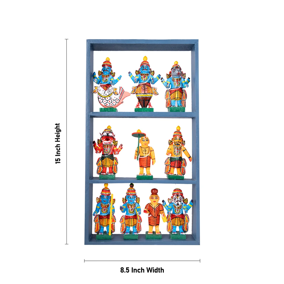Dasavatharam Wooden Frame Golu Bommai Set - 15 x 8.5 Inches | Giri Golu Doll/Navaratri Golu Bomma/Gombe/Bommai - Image 3