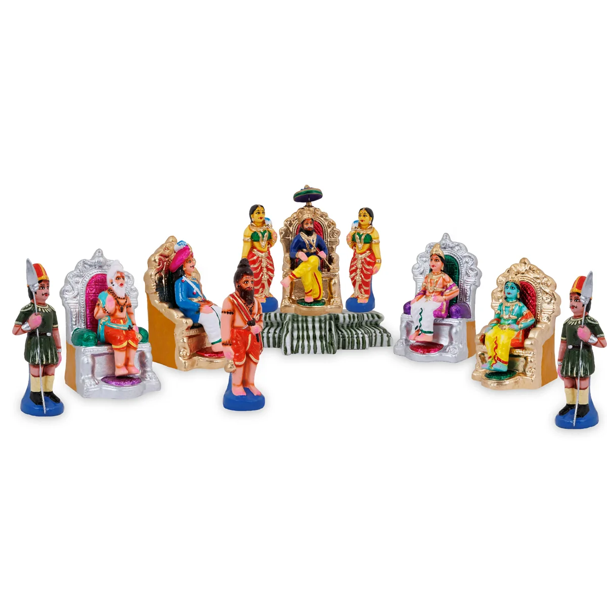 Dasharatha Durbar Clay Golu Bommai Set- 9 X 11.5 Inches | Navaratri Golu Gombe/ Giri Golu Doll/ Navratri Decor