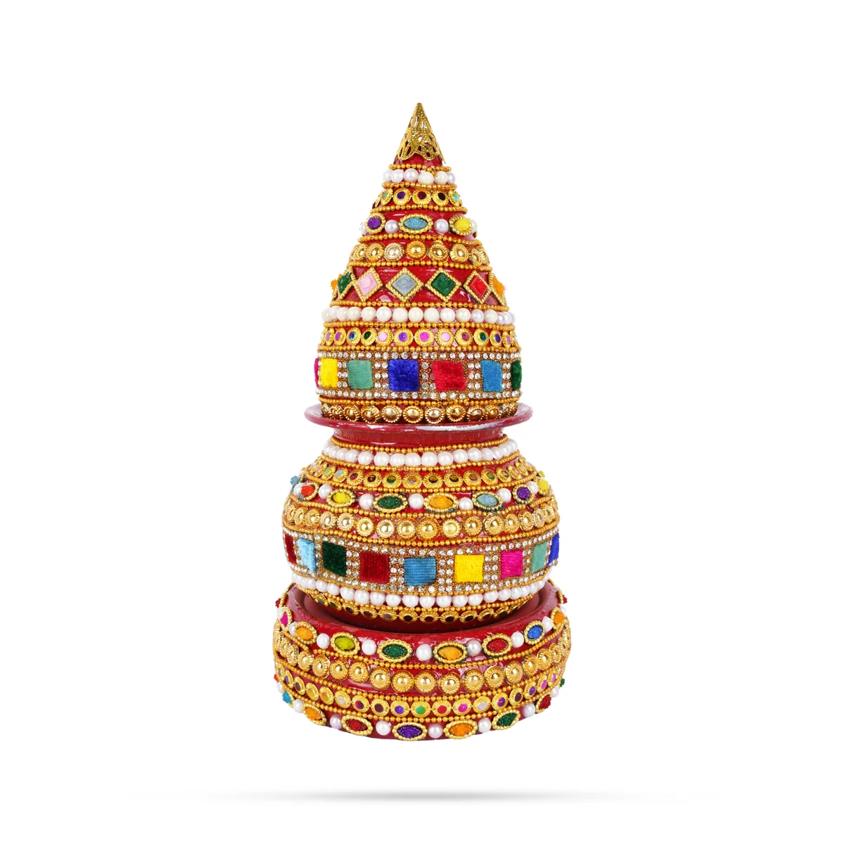 Decorated Lota And Coconut With Base Set - 8 x 3.5 Inches | Chombu & Holder/ Metal Kalash for Wedding - Image 3
