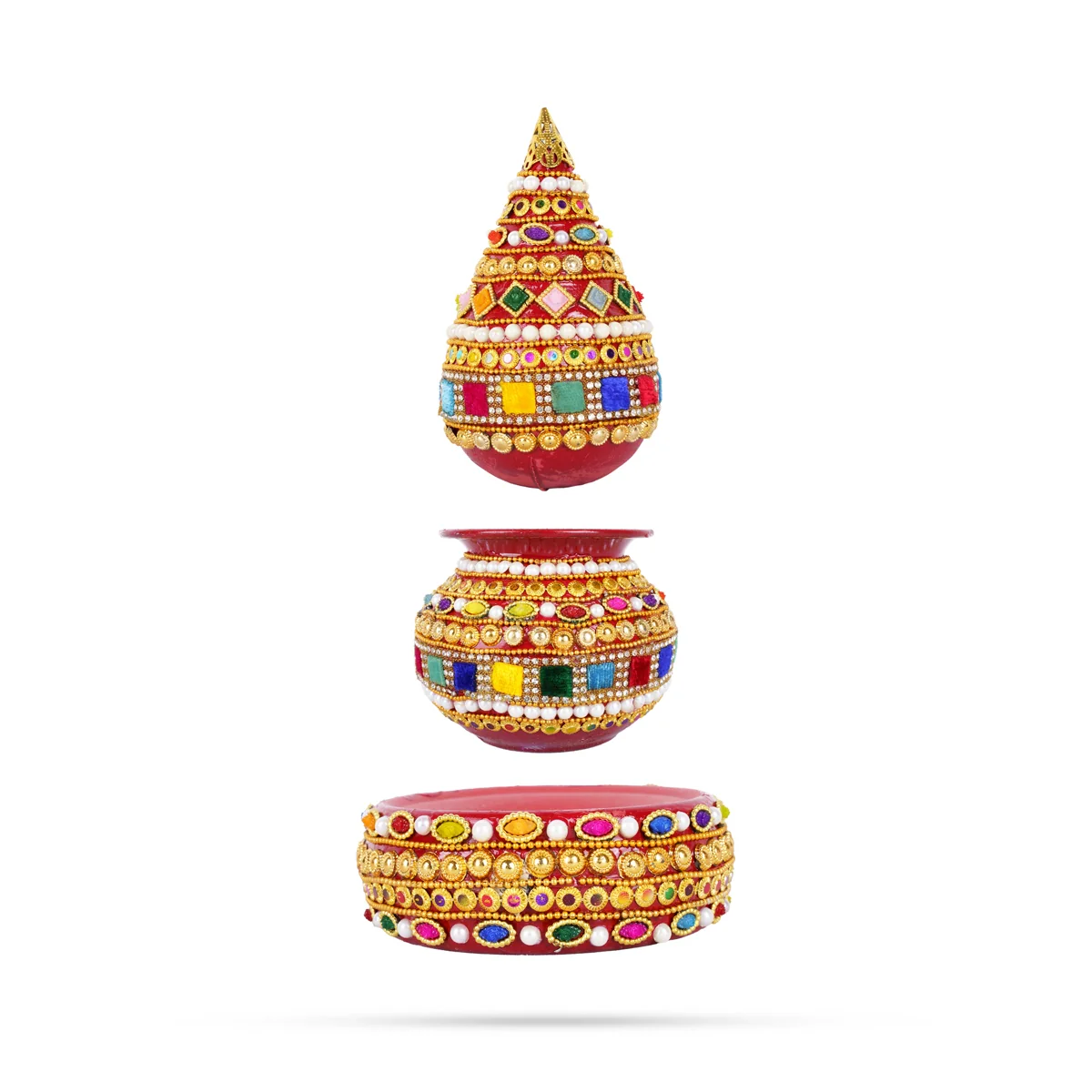 Decorated Lota And Coconut With Base Set - 8 x 3.5 Inches | Chombu & Holder/ Metal Kalash for Wedding - Image 4