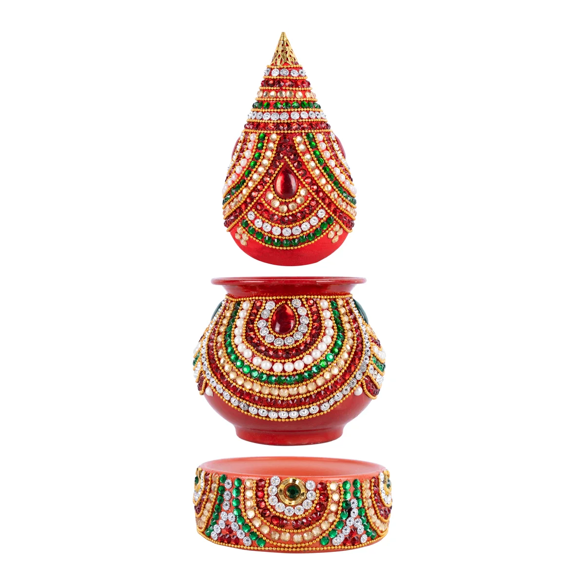 Decorated Lota And Coconut With Base Set - 9 x 4 Inches | Chombu & Holder/ Metal Kalash for Wedding - Image 3