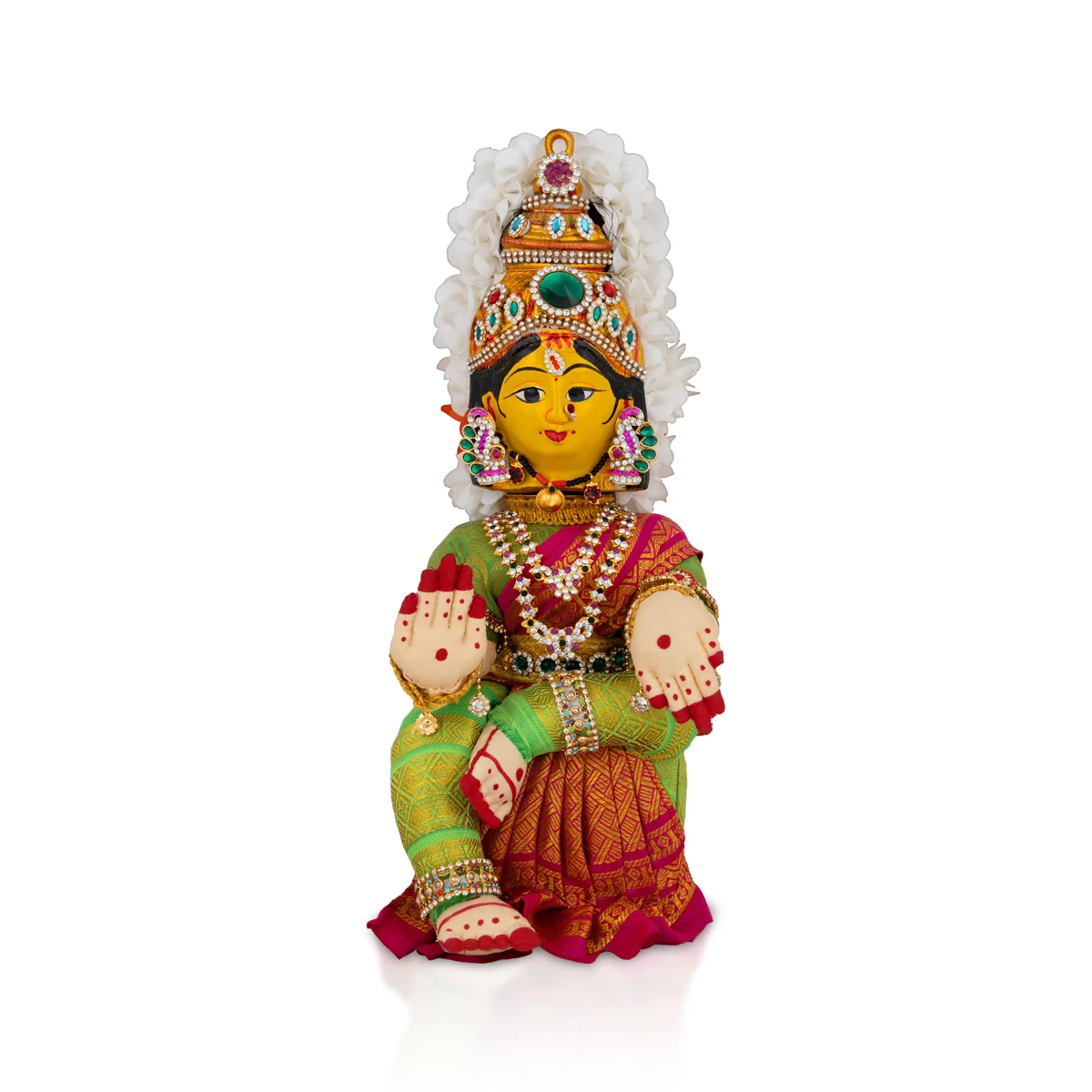 Decorated Varalakshmi Stand With Face- 14 X 5 Inches | Varalakshmi Decor/ Green&Pink Ammavari Vigraham For Pooja - Image 2