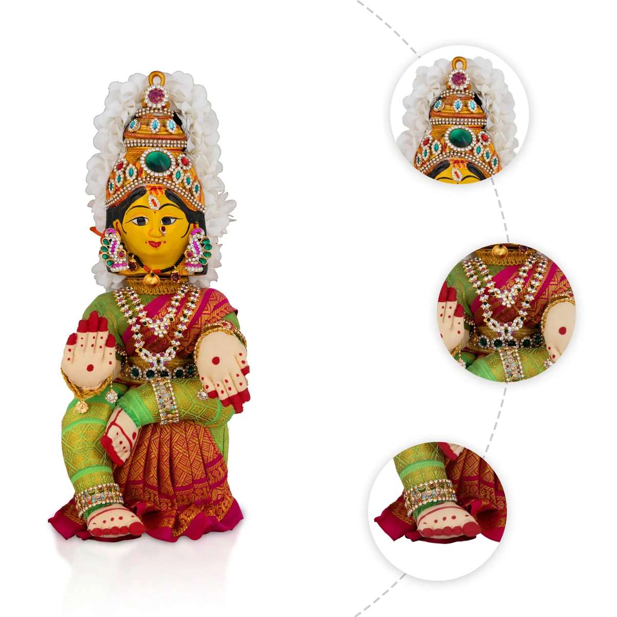 Decorated Varalakshmi Stand With Face- 14 X 5 Inches | Varalakshmi Decor/ Green&Pink Ammavari Vigraham For Pooja - Image 3