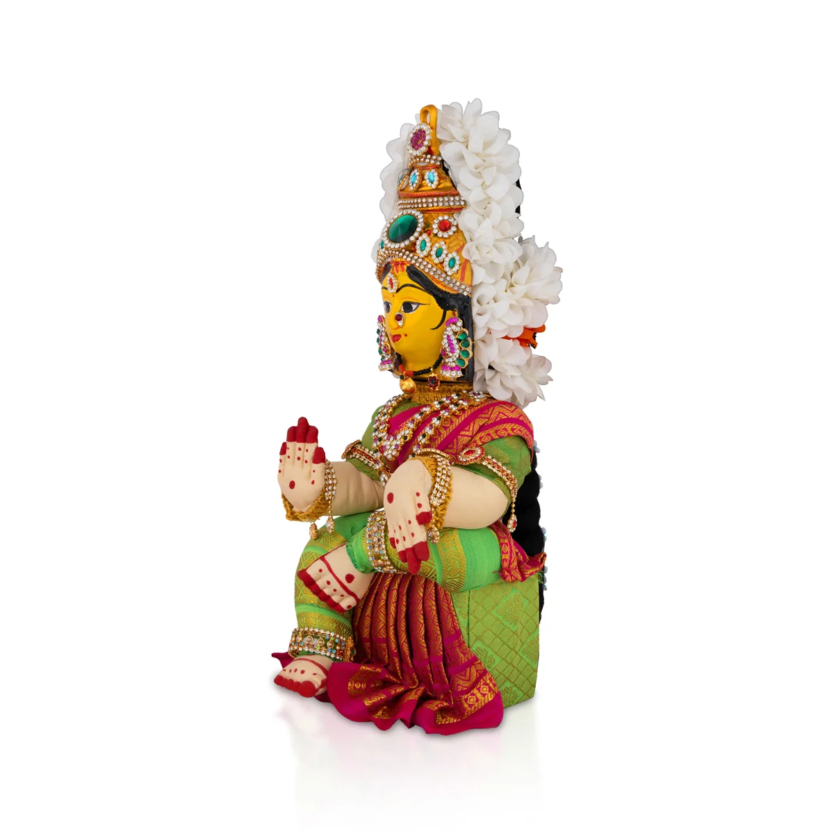 Decorated Varalakshmi Stand With Face- 14 X 5 Inches | Varalakshmi Decor/ Green&Pink Ammavari Vigraham For Pooja - Image 4