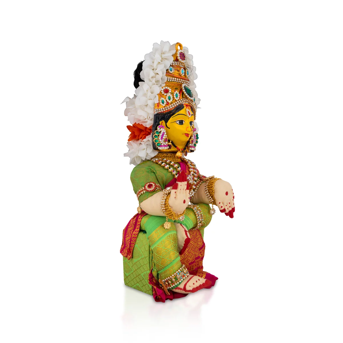 Decorated Varalakshmi Stand With Face- 14 X 5 Inches | Varalakshmi Decor/ Green&Pink Ammavari Vigraham For Pooja - Image 5