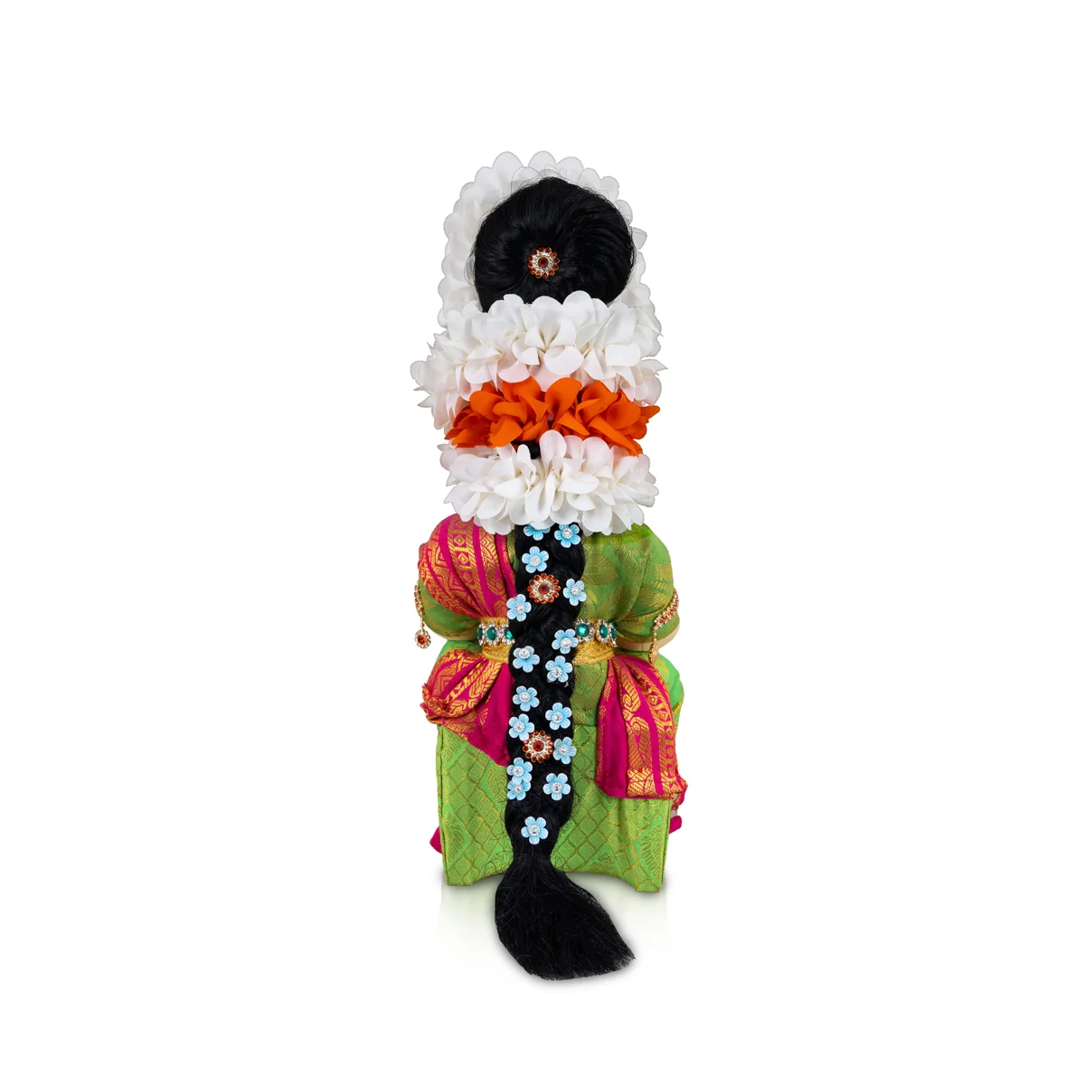 Decorated Varalakshmi Stand With Face- 14 X 5 Inches | Varalakshmi Decor/ Green&Pink Ammavari Vigraham For Pooja - Image 6