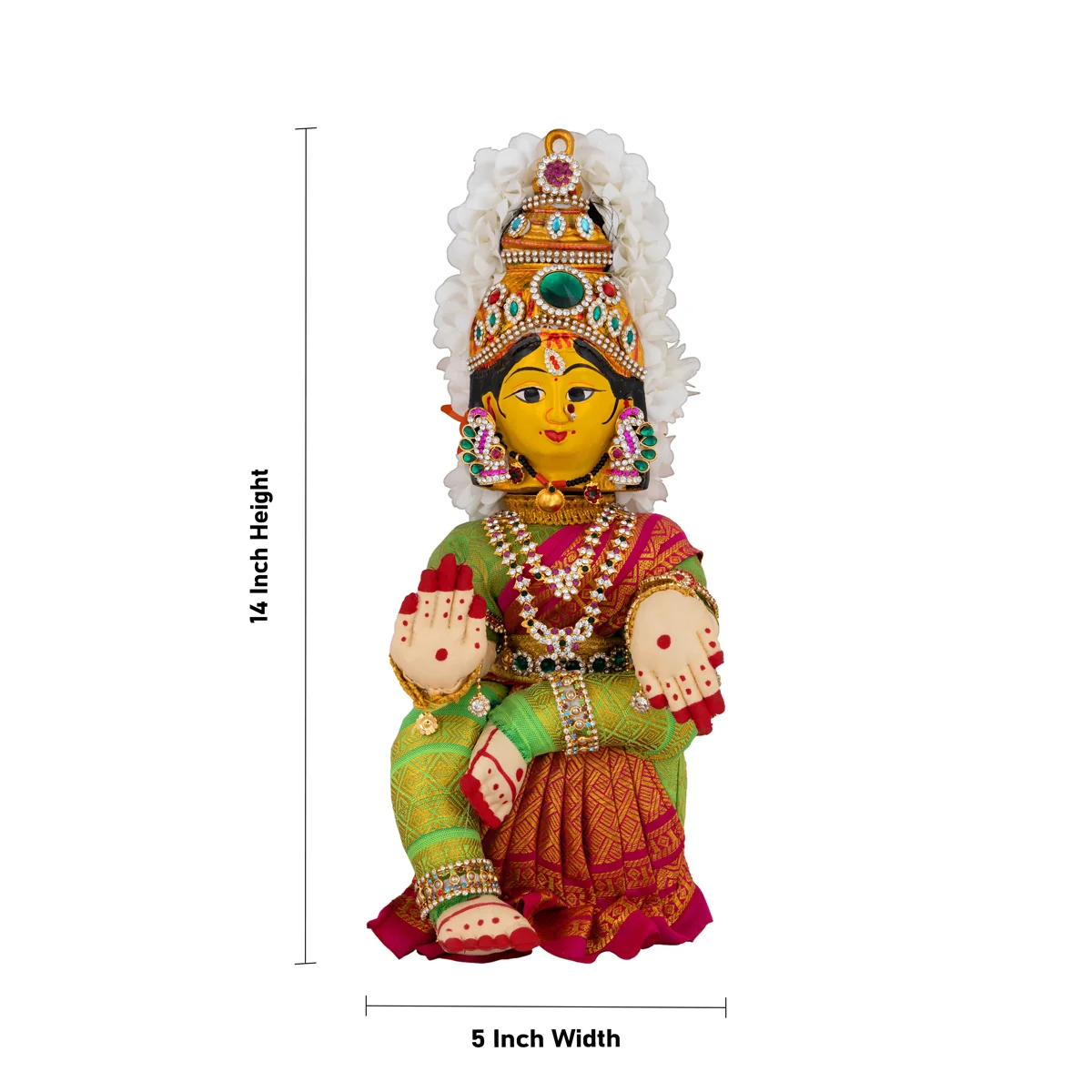 Decorated Varalakshmi Stand With Face- 14 X 5 Inches | Varalakshmi Decor/ Green&Pink Ammavari Vigraham For Pooja - Image 7