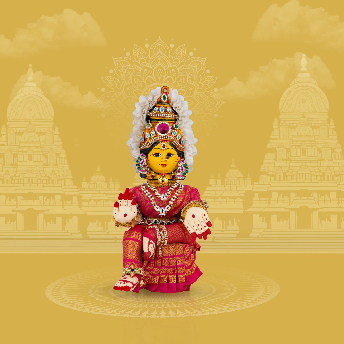 Decorated Varalakshmi Stand With Face- 14 X 5 Inches | Varalakshmi Decor/Pink Colour Ammavari Vigraham For Pooja