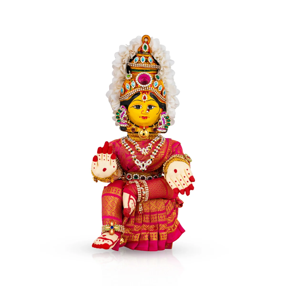 Decorated Varalakshmi Stand With Face- 14 X 5 Inches | Varalakshmi Decor/Pink Colour Ammavari Vigraham For Pooja - Image 2