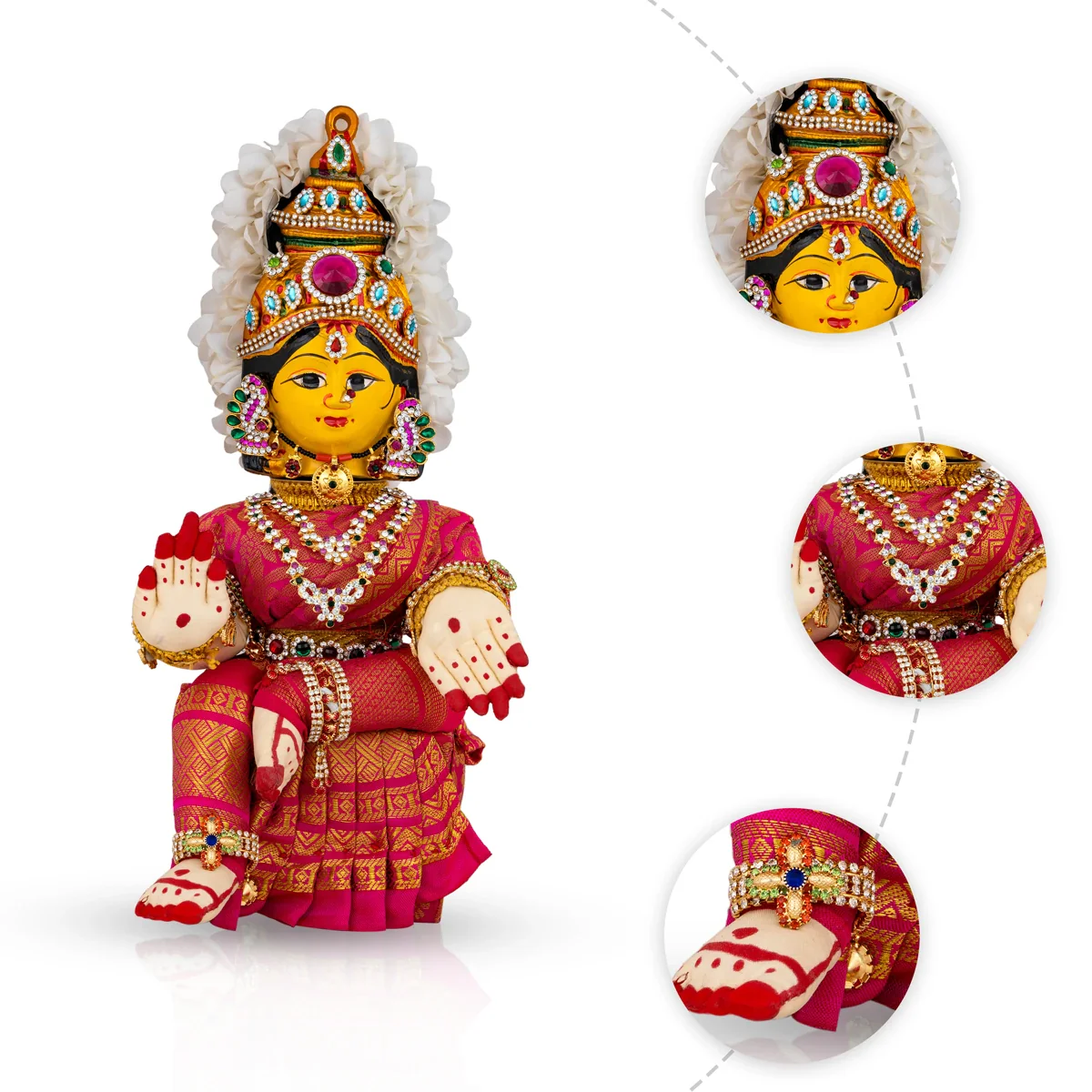 Decorated Varalakshmi Stand With Face- 14 X 5 Inches | Varalakshmi Decor/Pink Colour Ammavari Vigraham For Pooja - Image 3