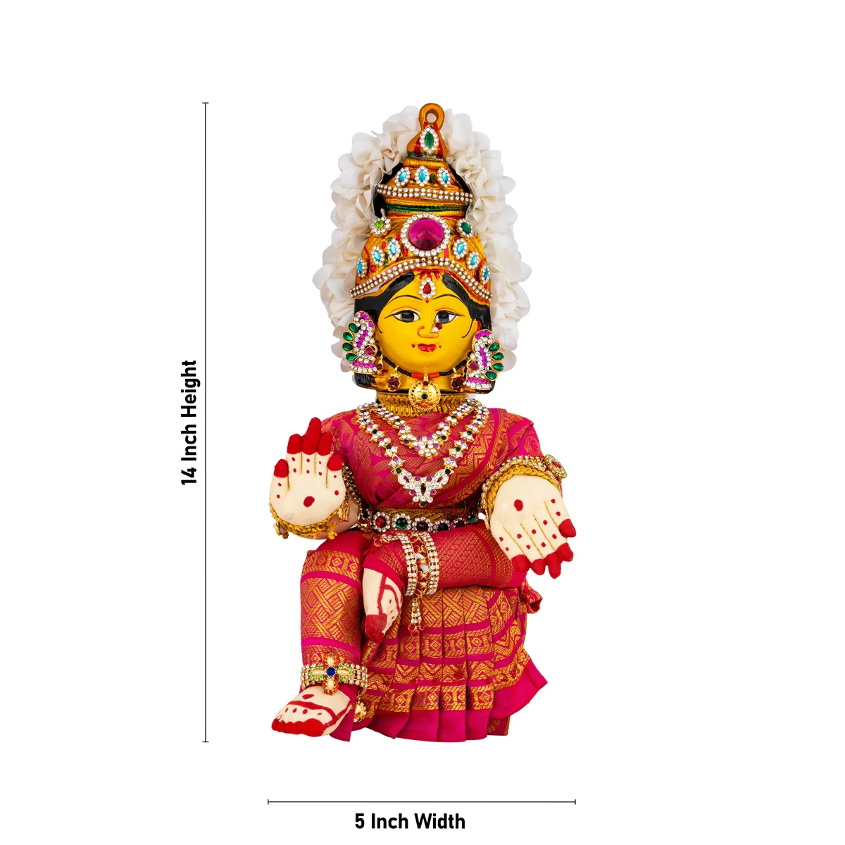 Decorated Varalakshmi Stand With Face- 14 X 5 Inches | Varalakshmi Decor/Pink Colour Ammavari Vigraham For Pooja - Image 6
