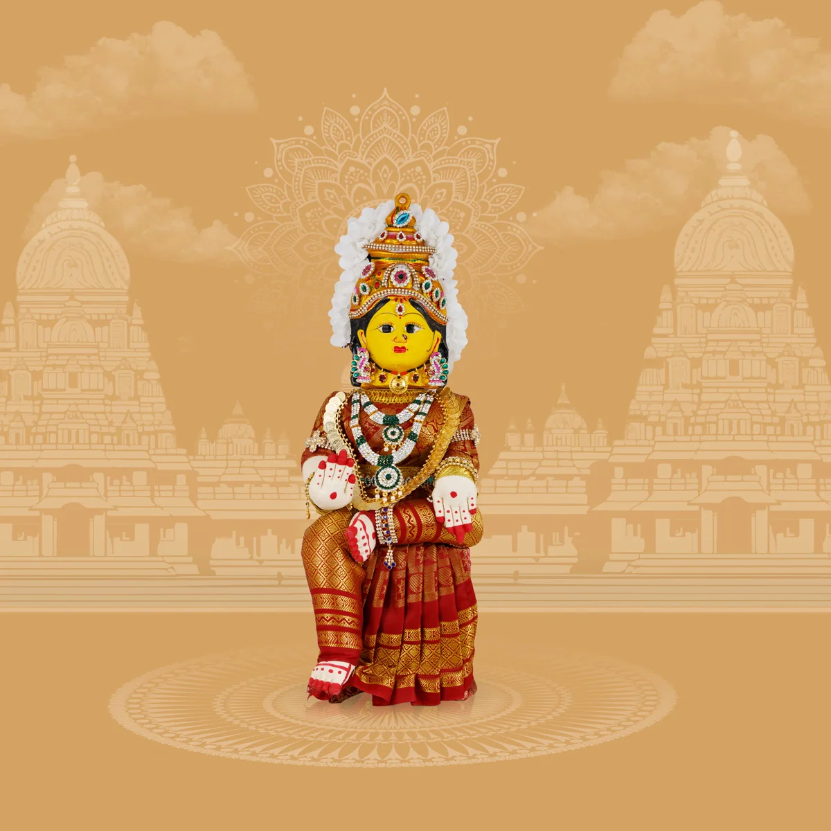 Decorated Varalakshmi Stand With Face- 18 X 6 Inches | Varalakshmi Decor/Maroon Colour Ammavari Vigraham For Pooja