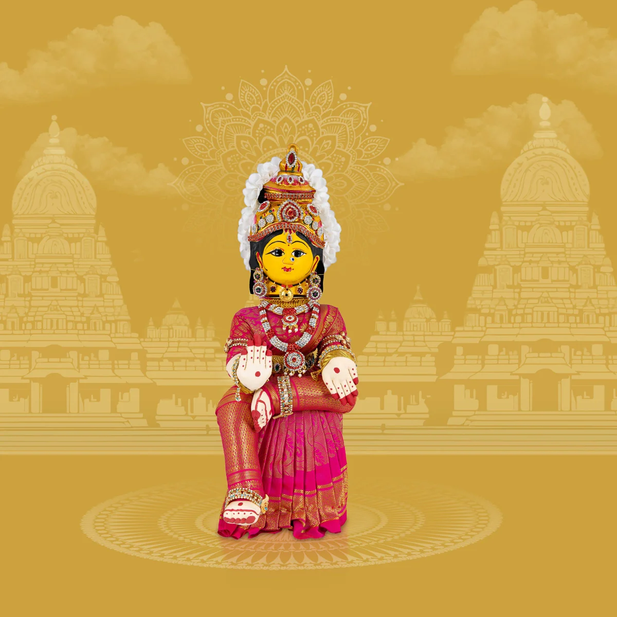 Decorated Varalakshmi Stand With Face- 18 X 6 Inches | Varalakshmi Decor/Pink Colour Ammavari Vigraham For Pooja