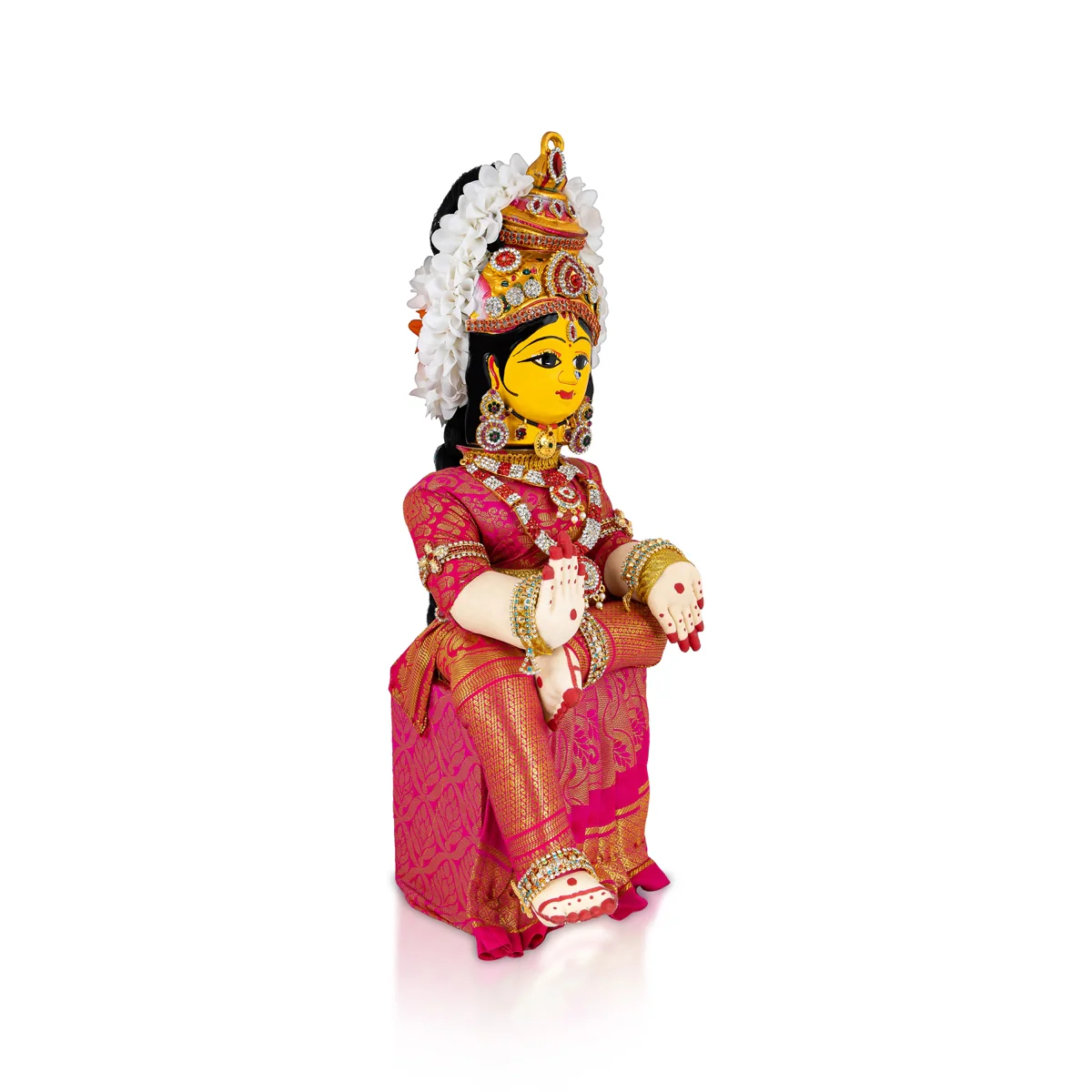 Decorated Varalakshmi Stand With Face- 18 X 6 Inches | Varalakshmi Decor/Pink Colour Ammavari Vigraham For Pooja - Image 3