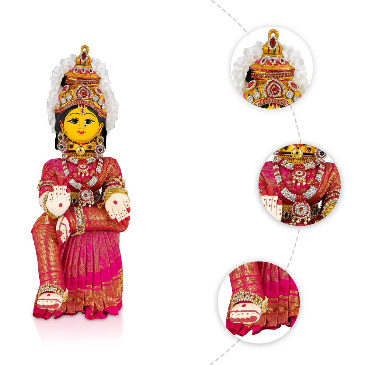 Decorated Varalakshmi Stand With Face- 18 X 6 Inches | Varalakshmi Decor/Pink Colour Ammavari Vigraham For Pooja - Image 5