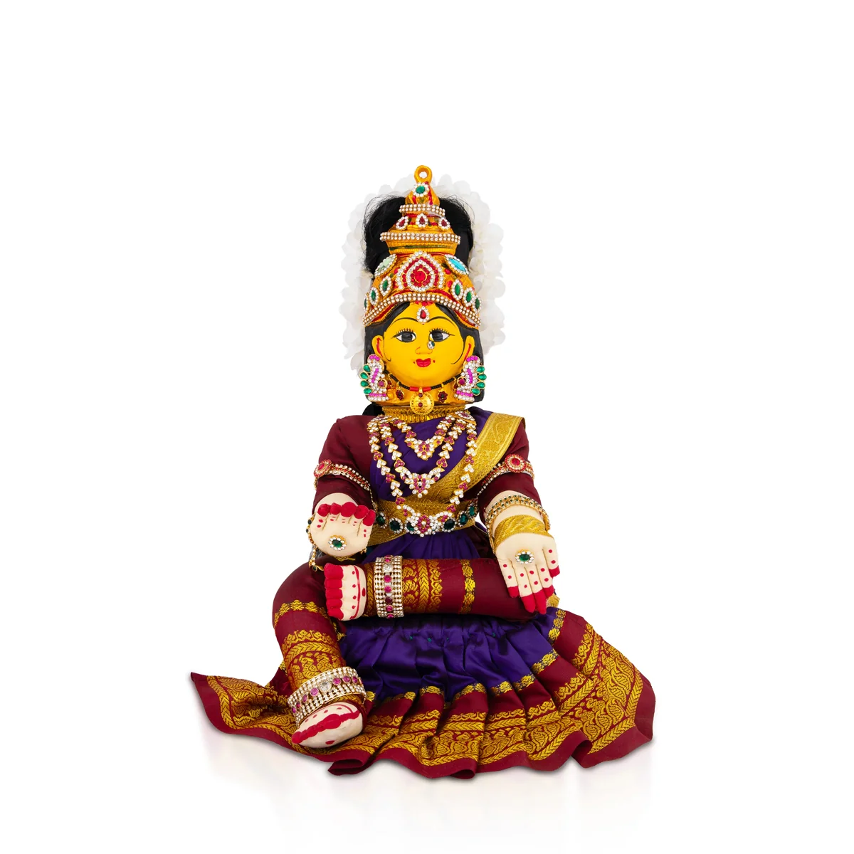 Decorated Varalakshmi Stand With Face- 20 X 10 Inches | Varalakshmi Decor/ Blue&Maroon Ammavari Vigraham For Pooja