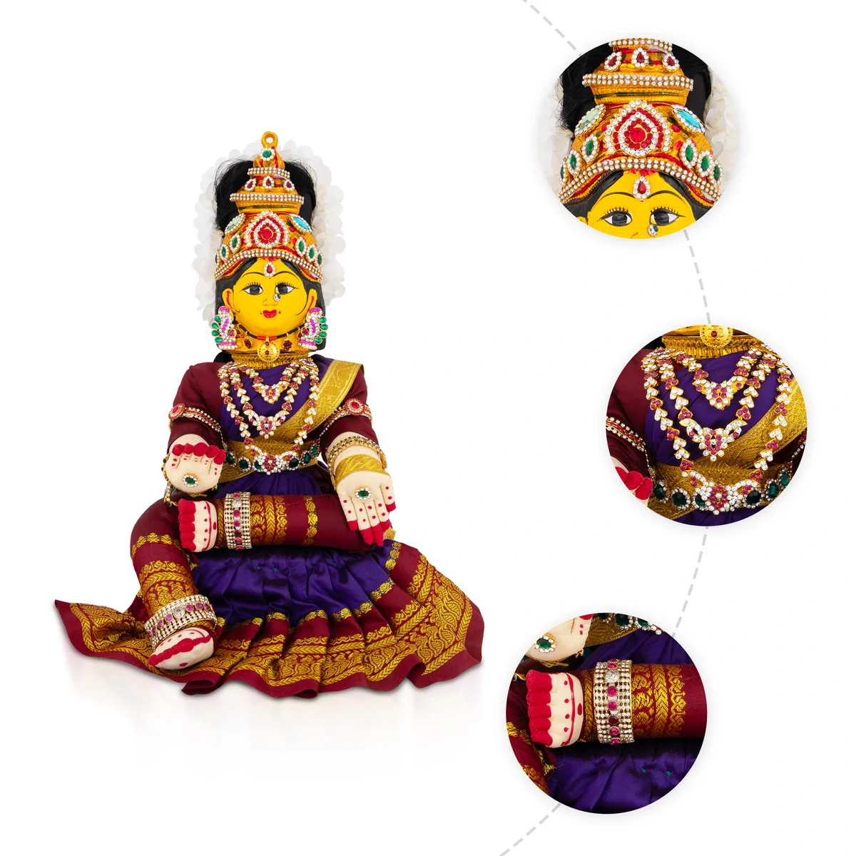 Decorated Varalakshmi Stand With Face- 20 X 10 Inches | Varalakshmi Decor/ Blue&Maroon Ammavari Vigraham For Pooja - Image 2
