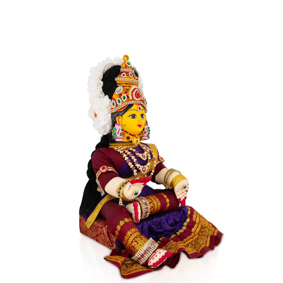 Decorated Varalakshmi Stand With Face- 20 X 10 Inches | Varalakshmi Decor/ Blue&Maroon Ammavari Vigraham For Pooja - Image 4