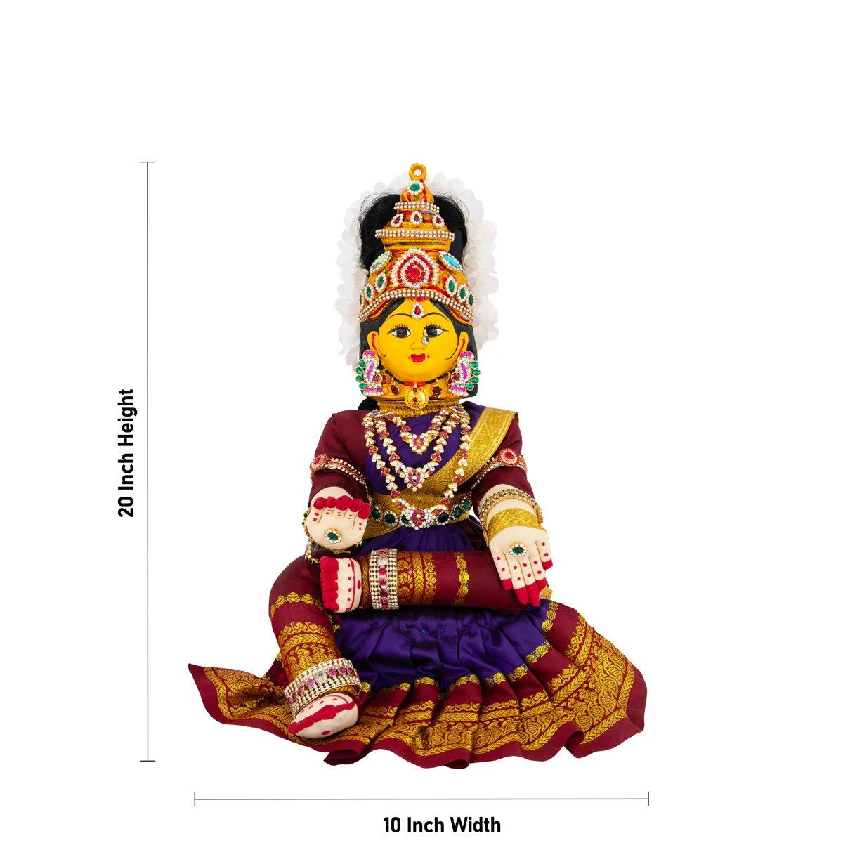Decorated Varalakshmi Stand With Face- 20 X 10 Inches | Varalakshmi Decor/ Blue&Maroon Ammavari Vigraham For Pooja - Image 5