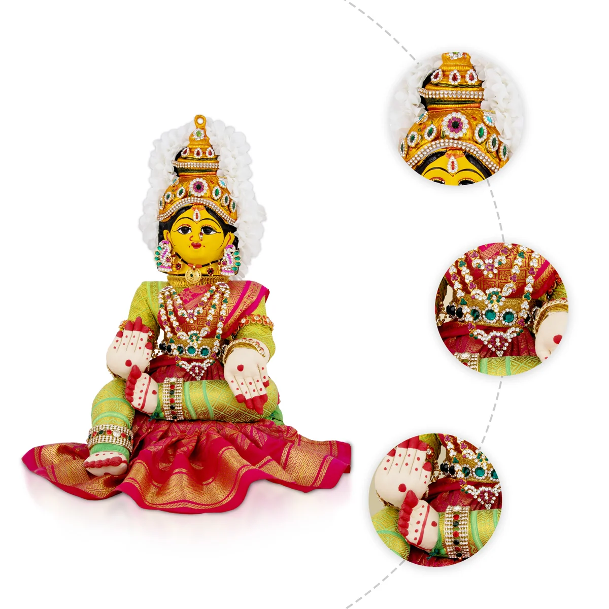 Decorated Varalakshmi Stand With Face- 20 X 10 Inches | Varalakshmi Decor/ Green&Pink Ammavari Vigraham For Pooja - Image 2