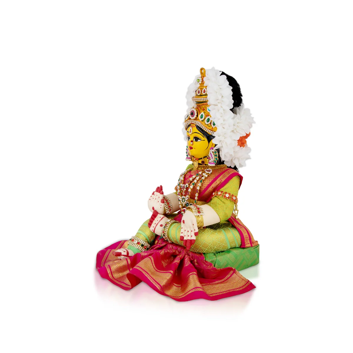 Decorated Varalakshmi Stand With Face- 20 X 10 Inches | Varalakshmi Decor/ Green&Pink Ammavari Vigraham For Pooja - Image 3