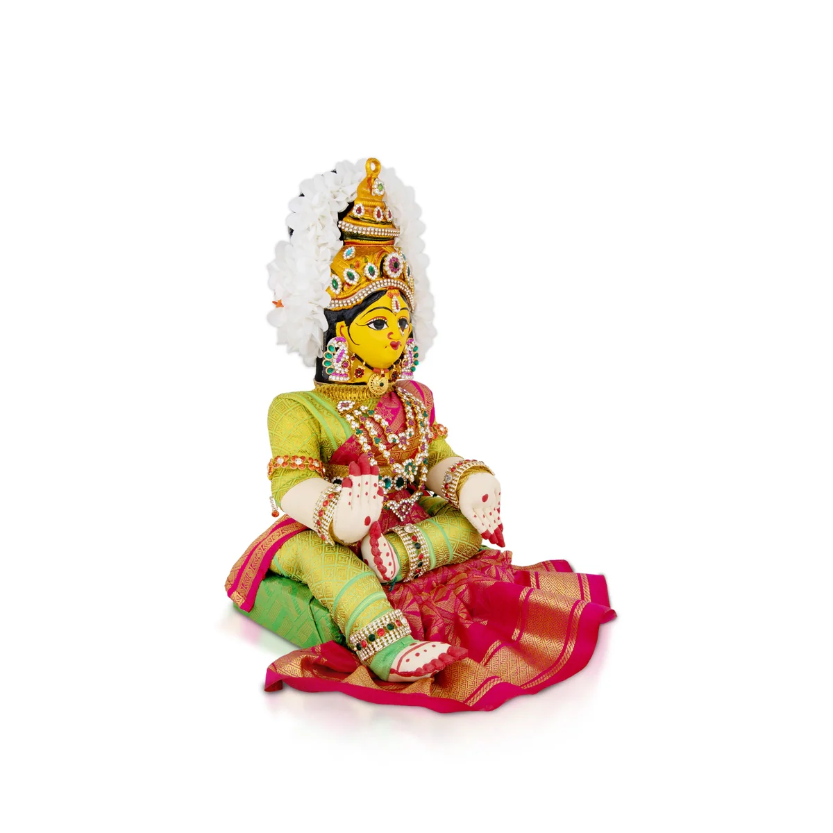 Decorated Varalakshmi Stand With Face- 20 X 10 Inches | Varalakshmi Decor/ Green&Pink Ammavari Vigraham For Pooja - Image 4