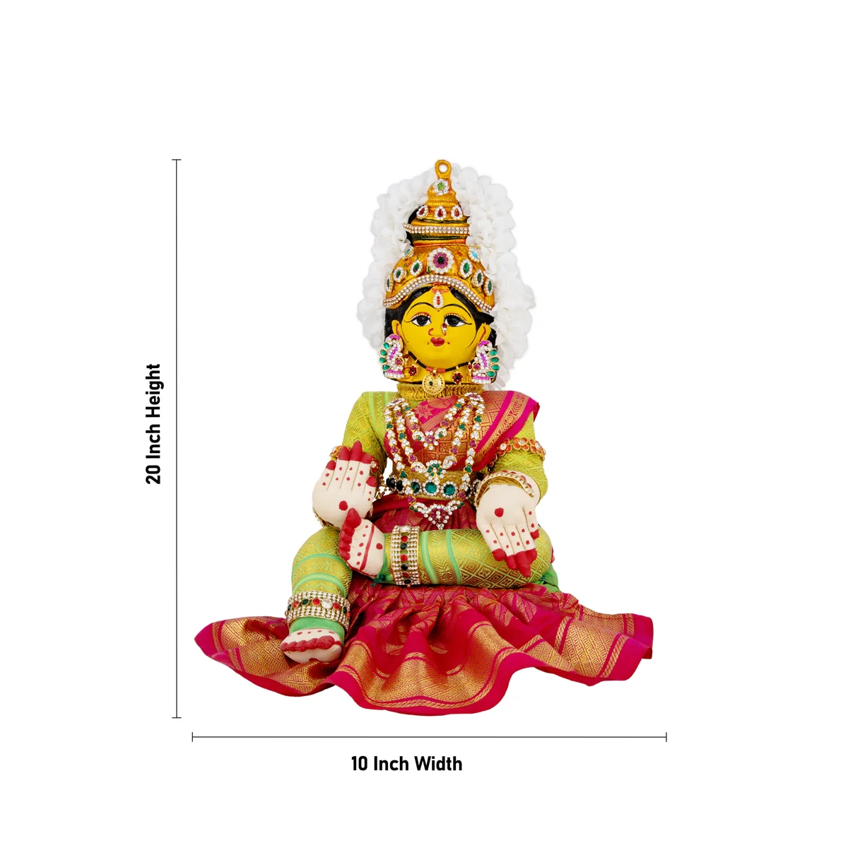Decorated Varalakshmi Stand With Face- 20 X 10 Inches | Varalakshmi Decor/ Green&Pink Ammavari Vigraham For Pooja - Image 5