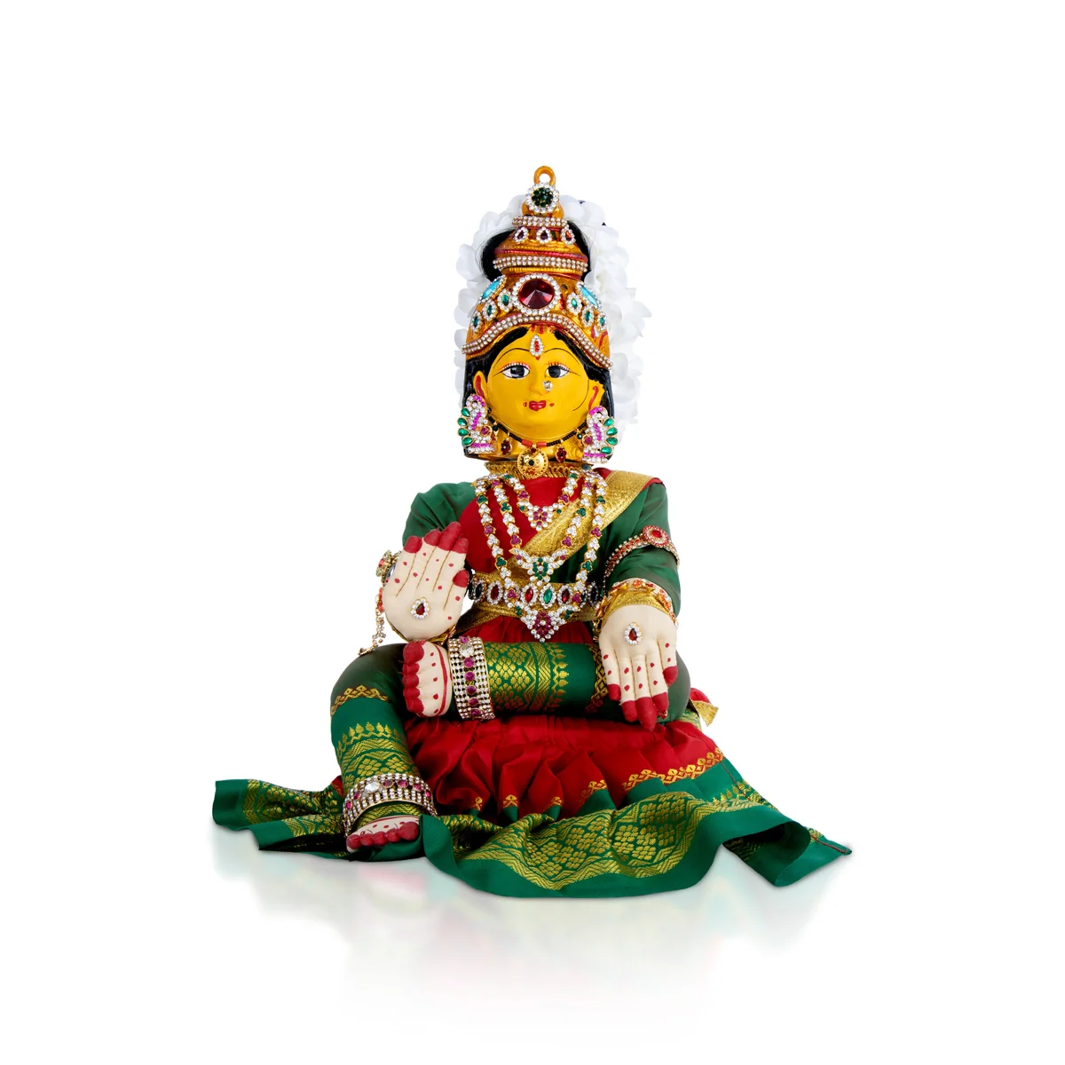 Decorated Varalakshmi Stand With Face- 20 X 10 Inches | Varalakshmi Decor/ Green&Red Ammavari Vigraham For Pooja