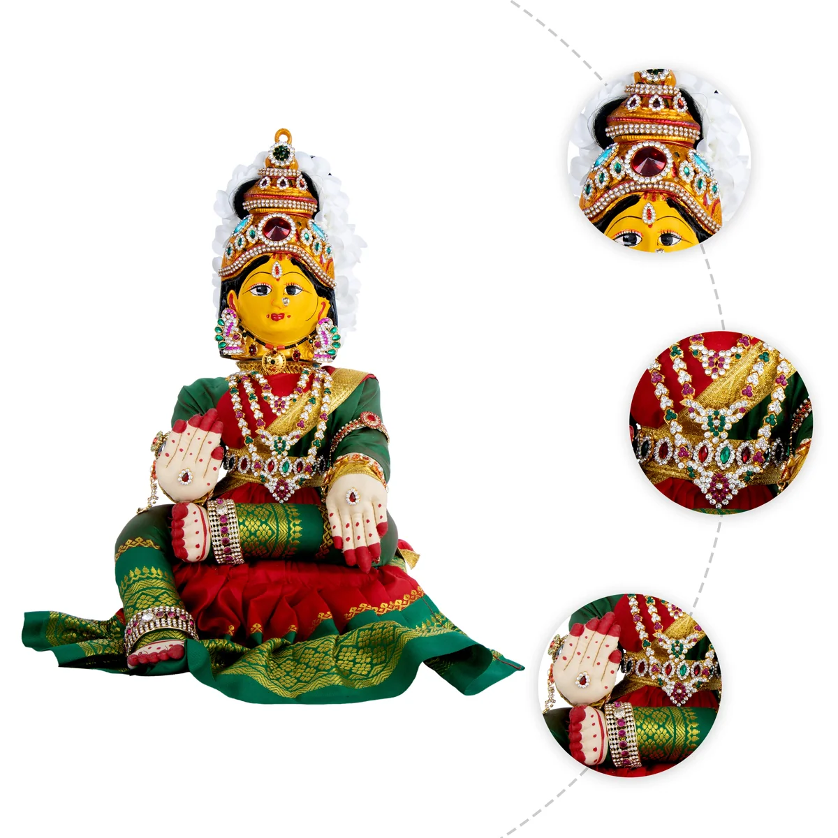 Decorated Varalakshmi Stand With Face- 20 X 10 Inches | Varalakshmi Decor/ Green&Red Ammavari Vigraham For Pooja - Image 2