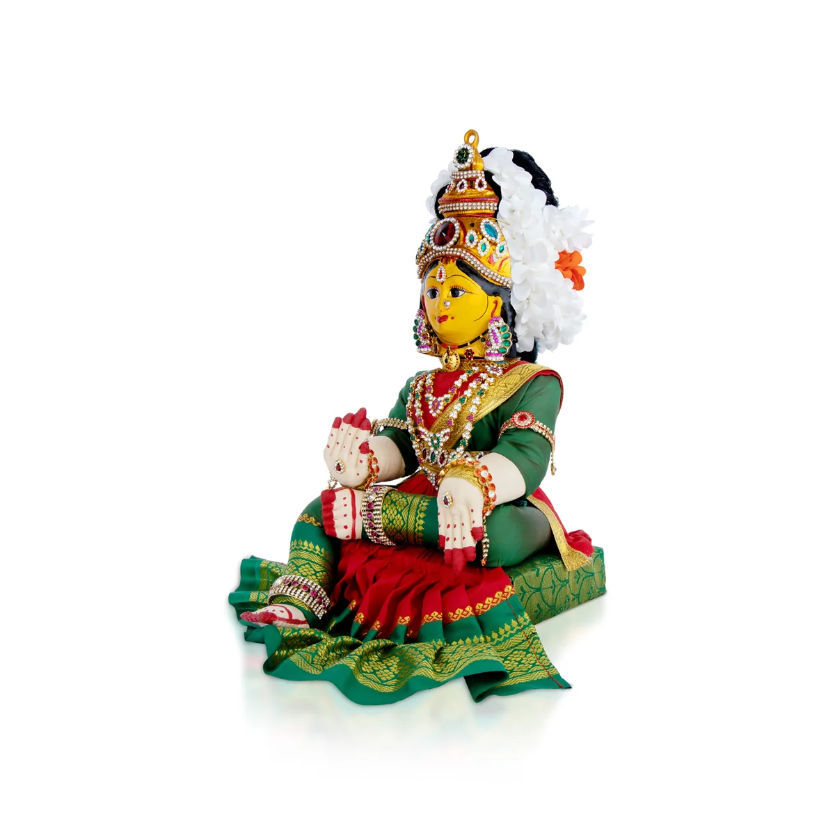 Decorated Varalakshmi Stand With Face- 20 X 10 Inches | Varalakshmi Decor/ Green&Red Ammavari Vigraham For Pooja - Image 3