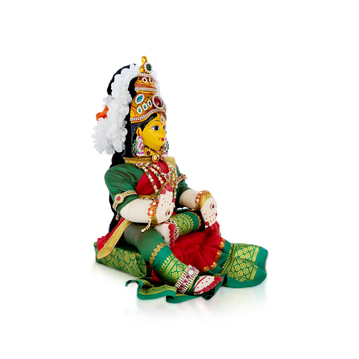 Decorated Varalakshmi Stand With Face- 20 X 10 Inches | Varalakshmi Decor/ Green&Red Ammavari Vigraham For Pooja - Image 4
