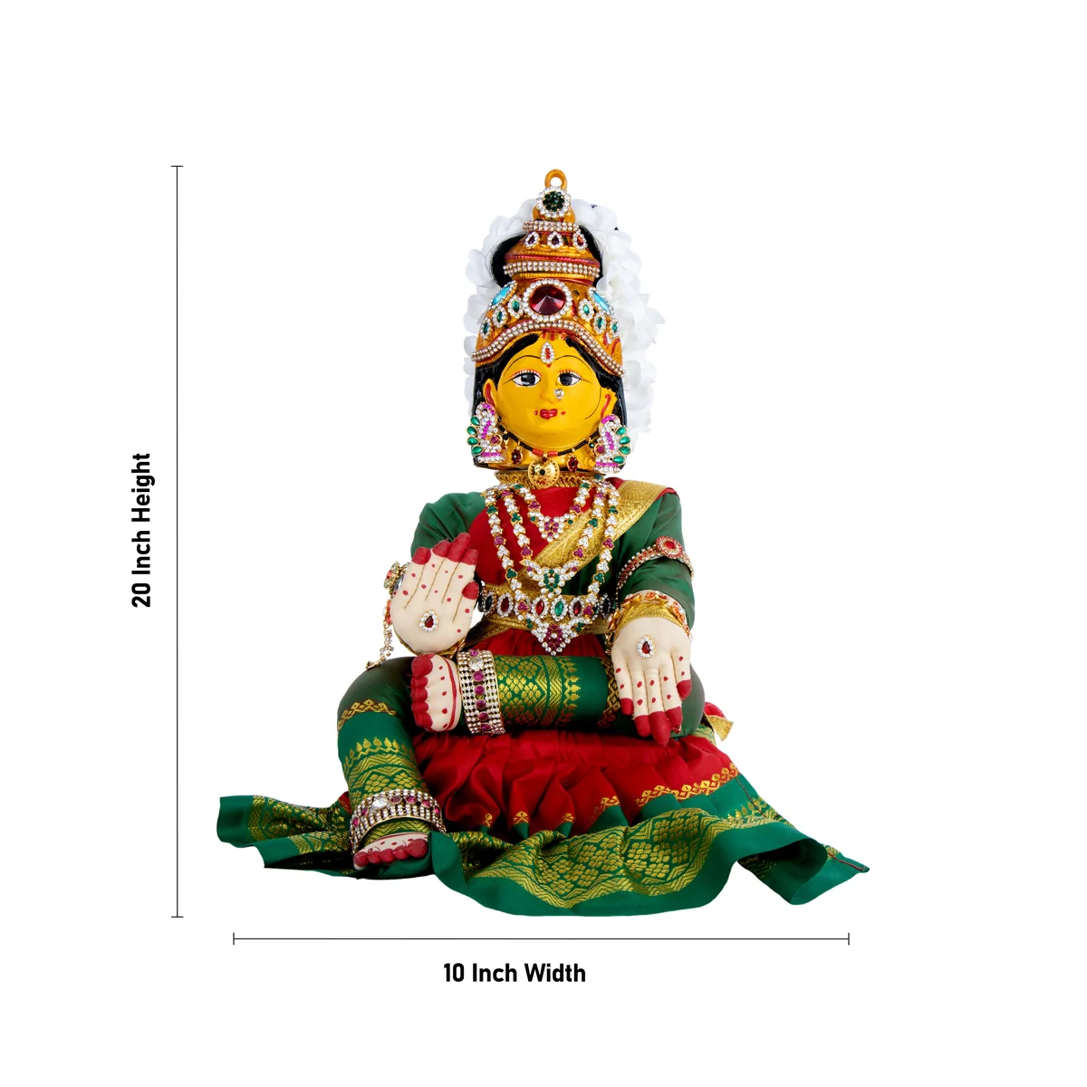 Decorated Varalakshmi Stand With Face- 20 X 10 Inches | Varalakshmi Decor/ Green&Red Ammavari Vigraham For Pooja - Image 6