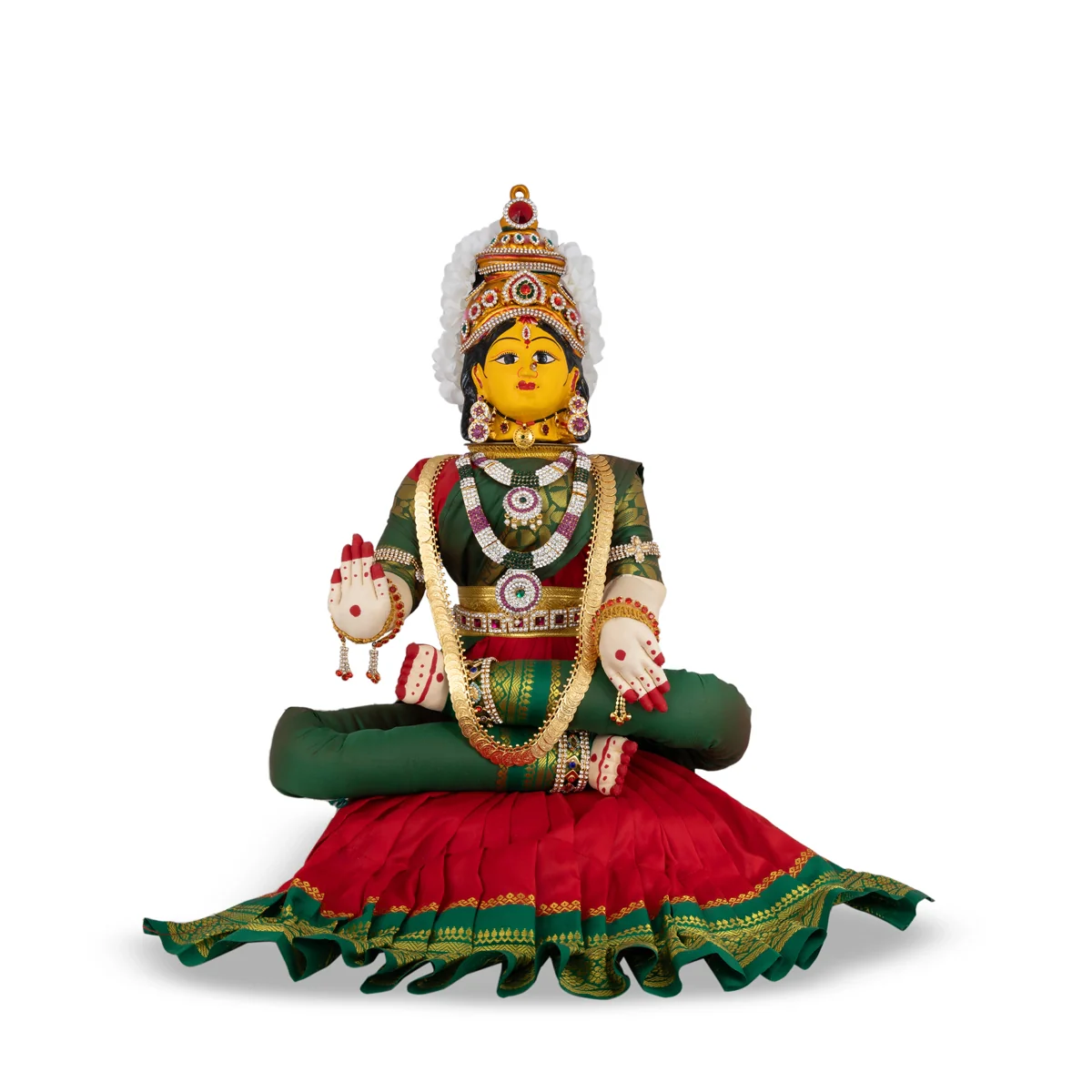 Decorated Varalakshmi Stand With Face- 20 X 10 Inches | Varalakshmi Decor/Red & Green Ammavari Vigraham For Pooja