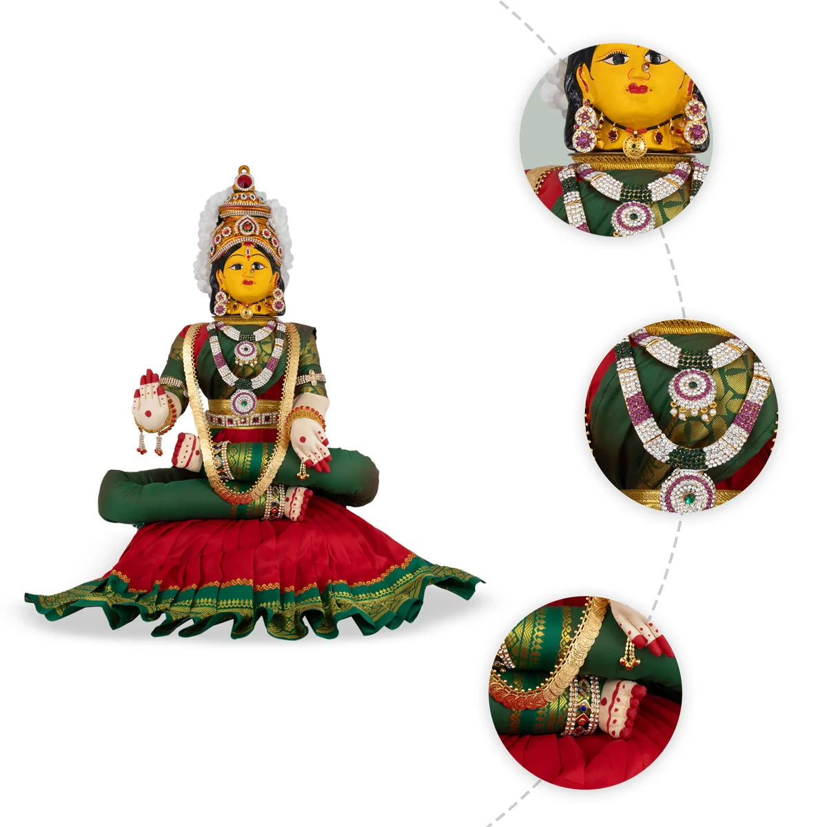Decorated Varalakshmi Stand With Face- 20 X 10 Inches | Varalakshmi Decor/Red & Green Ammavari Vigraham For Pooja - Image 2