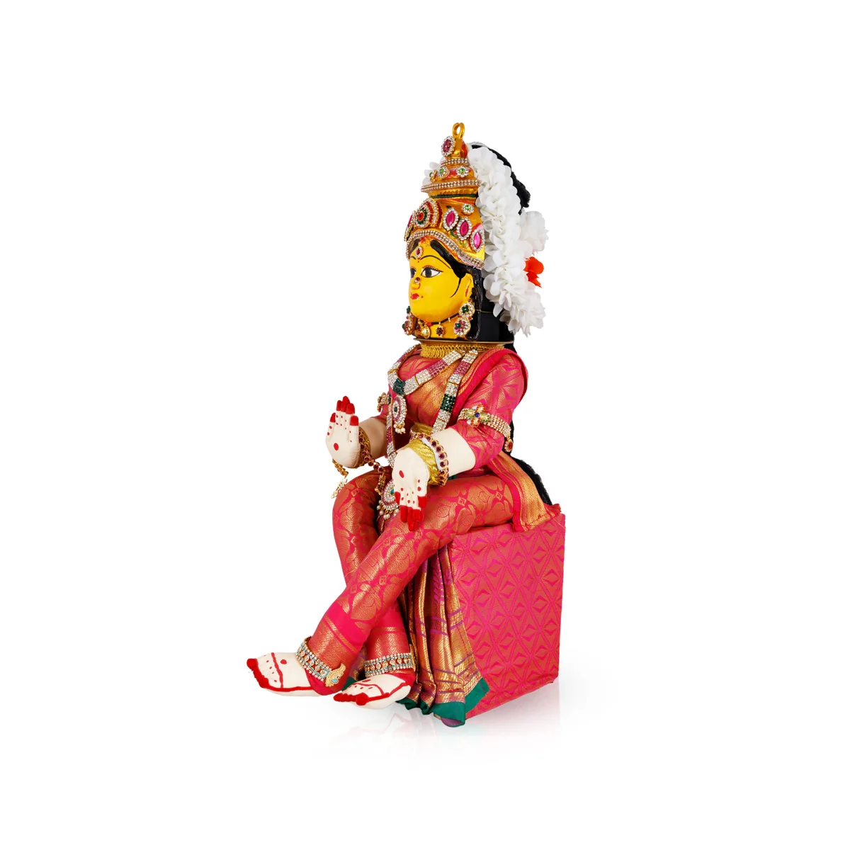 Decorated Varalakshmi Stand With Face- 21 X 6 Inches | Varalakshmi Decor/ Pink Colour Ammavari Vigraham For Pooja - Image 4