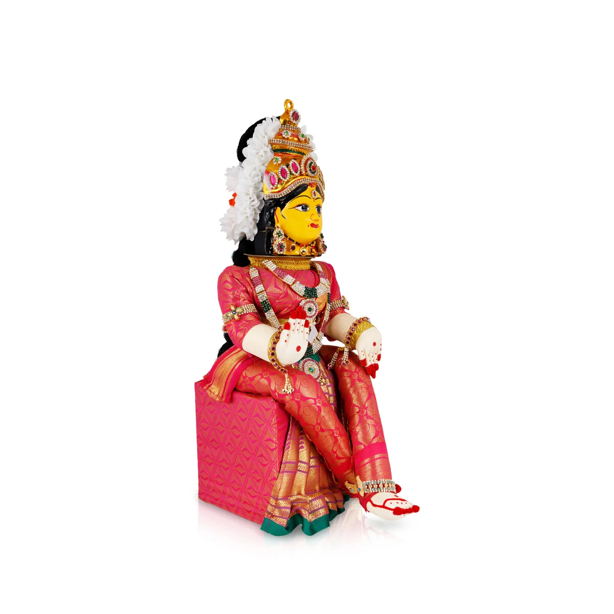 Decorated Varalakshmi Stand With Face- 21 X 6 Inches | Varalakshmi Decor/ Pink Colour Ammavari Vigraham For Pooja - Image 5
