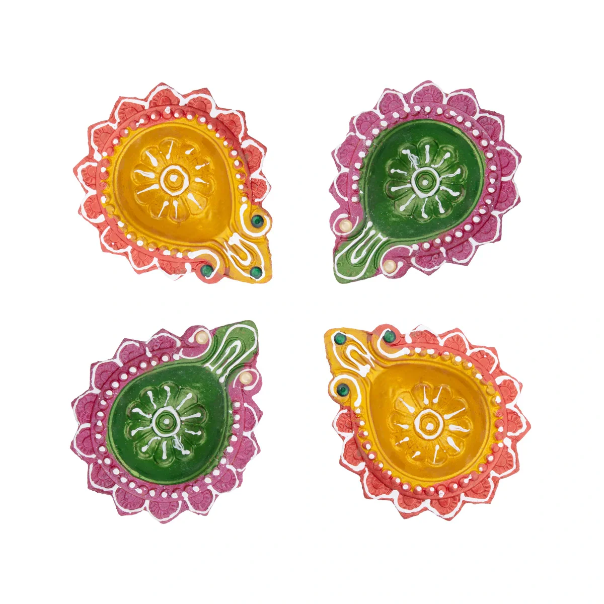 Decorative Diya Set | 4 Pcs/ Clay Lamp/ Fancy Deep for Pooja
