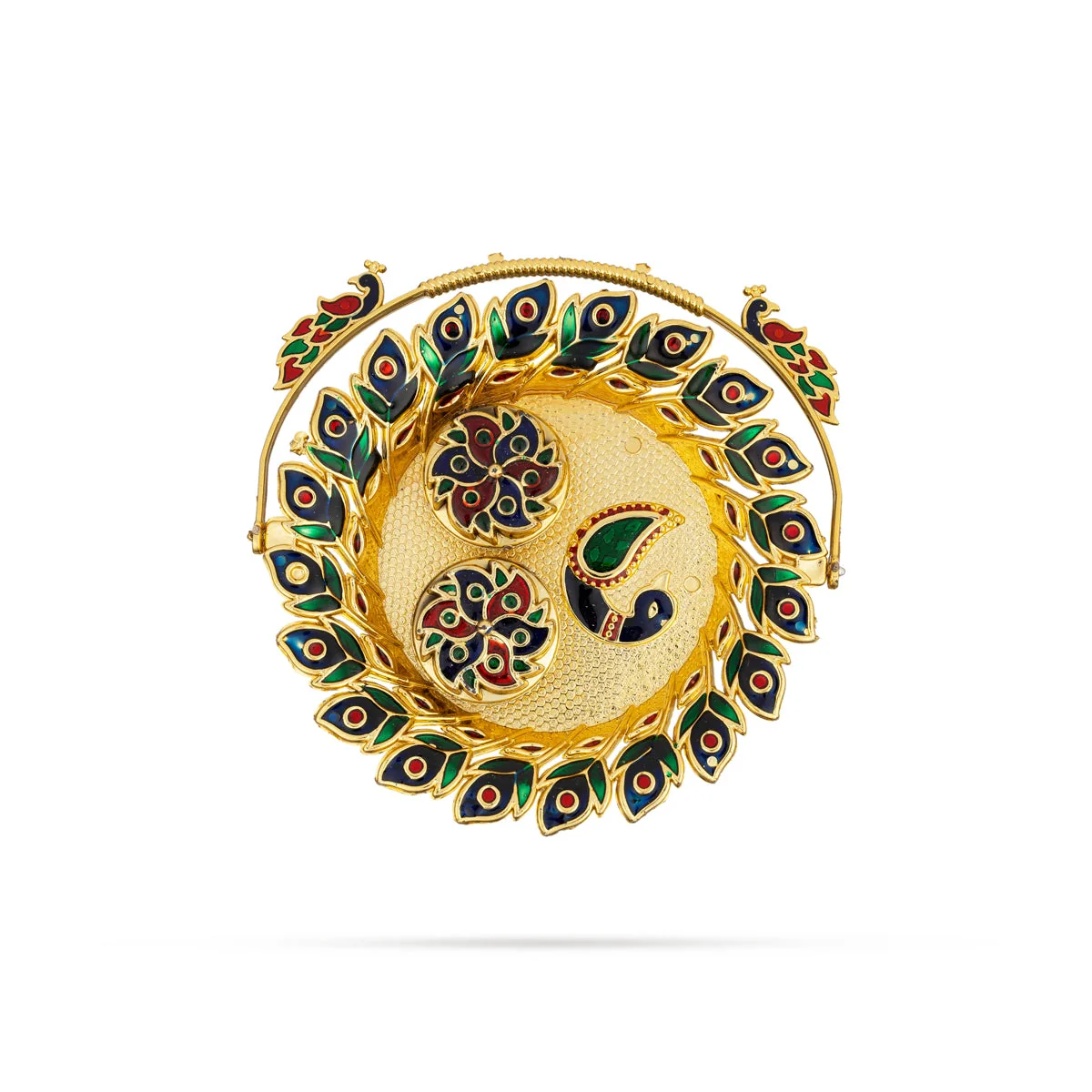 Decorative Kumkum Box With Plate - 0.75 X 6 Inches | Sindoor Pot/ Peacock Design Kumkum Bharani For Pooja - Image 2