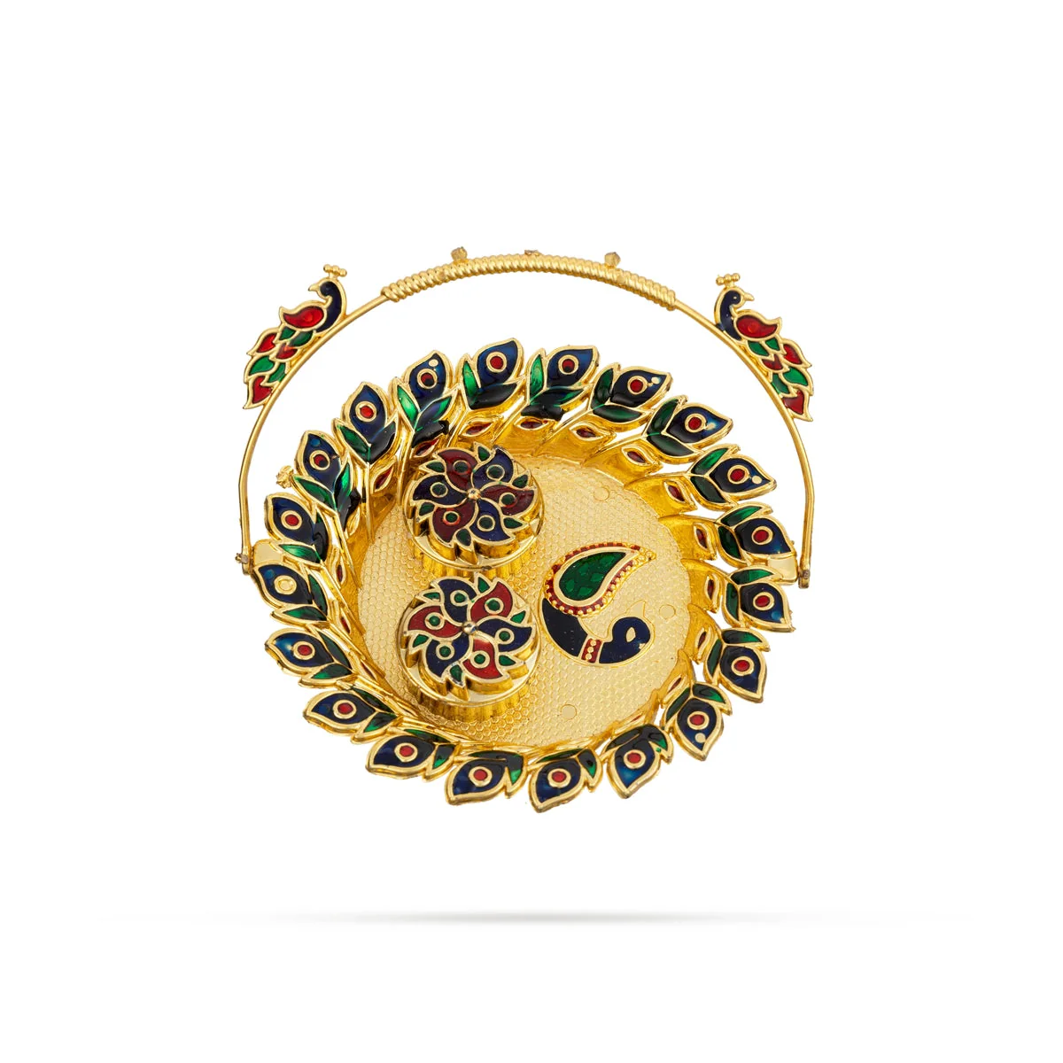 Decorative Kumkum Box With Plate - 0.75 X 6 Inches | Sindoor Pot/ Peacock Design Kumkum Bharani For Pooja - Image 3