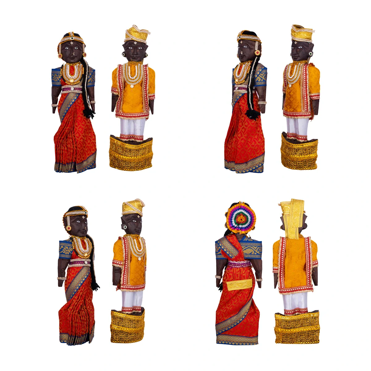 Decorative Marapachi Bommai Pair - 12 X 4 Inches | Marapachi Doll/ Wood Sculpture/ Kolu Bommai For Golu Display - Image 4