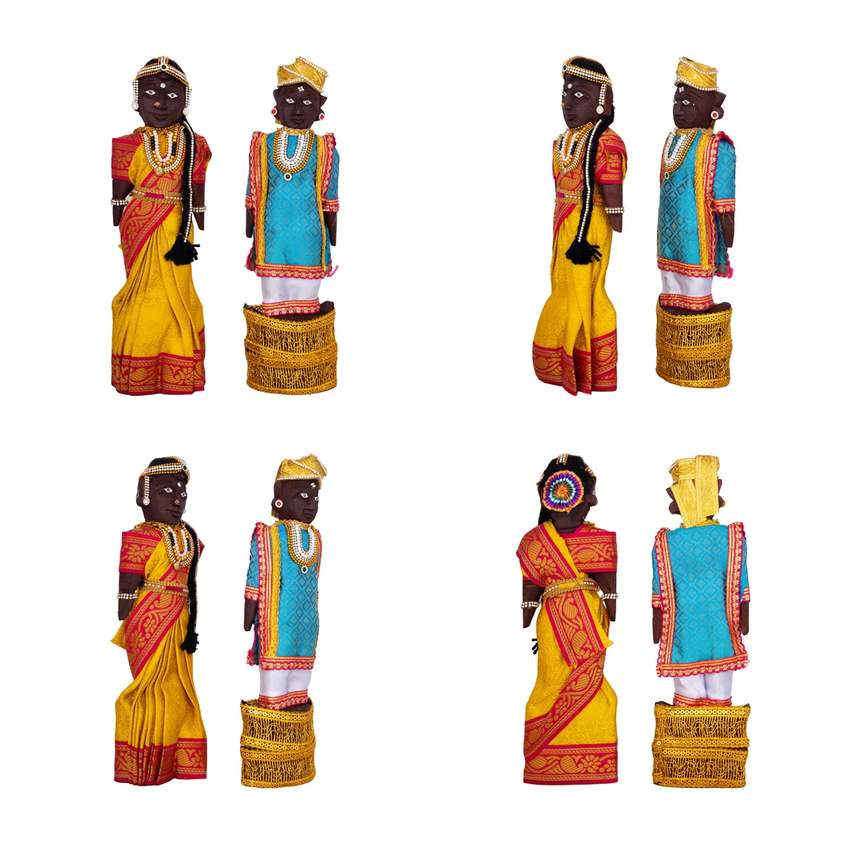 Decorative Marapachi Bommai Pair - 12 X 4 Inches | Marapachi Doll/ Wood Sculpture/ Kolu Bommai For Golu Display - Image 5