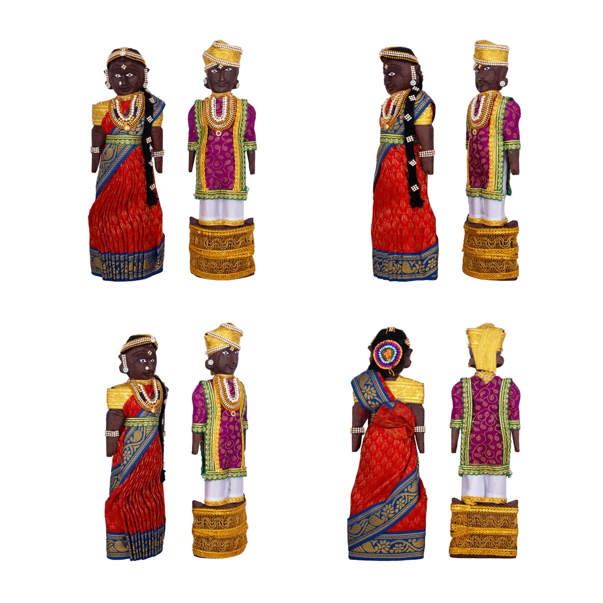Decorative Marapachi Bommai Pair - 12 X 4 Inches | Marapachi Doll/ Wood Sculpture/ Kolu Bommai For Golu Display - Image 6