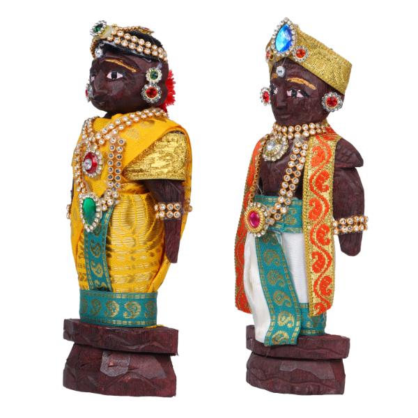 Decorative Marapachi Bommai Pair - 6 X 3 Inches | Marapachi Doll/ Kolu Bommai/ Wood Sculpture For Golu Display - Image 3