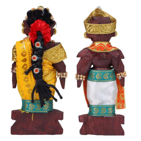 Decorative Marapachi Bommai Pair - 6 X 3 Inches | Marapachi Doll/ Kolu Bommai/ Wood Sculpture For Golu Display - Image 4