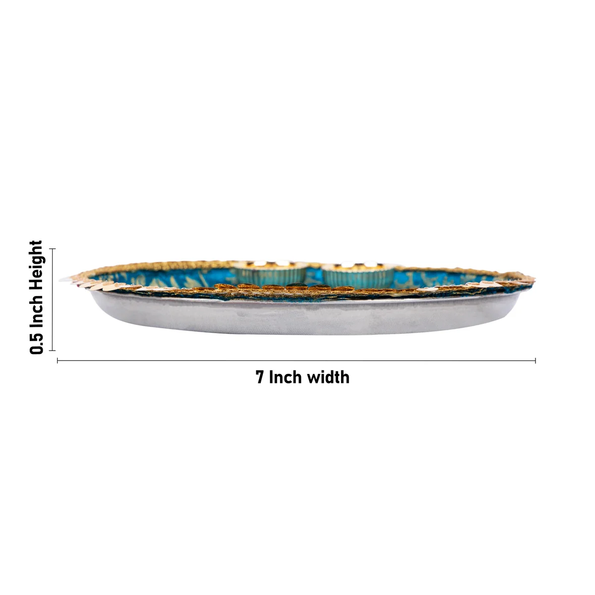 Decorative Plate With 2 Cups - 0.5 x 7 Inches | Stainless Steel Pooja Thali/ Designing Thali Plate for Home - Image 3